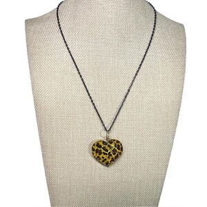 Hand Crafted Cheetah Print Heart Pendant Necklace